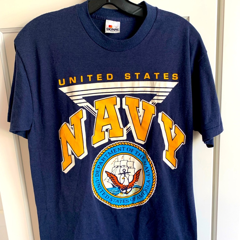 Vintage 80s US Navy T Shirt Signal Sz L